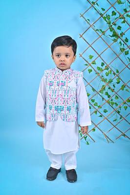 White Kurta Pant Printed Jacket 3