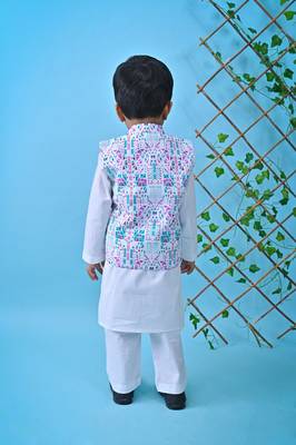 White Kurta Pant Printed Jacket 5