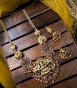 Traditional gold kempu stone laxmi necklace