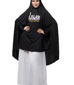 janab e aala stretchable jilbab hijab - printed calligraphy, black full sleeve, knee length
