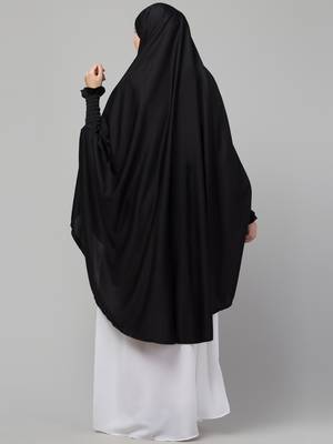 janab e aala stretchable jilbab hijab - printed calligraphy, black full sleeve, knee length 2
