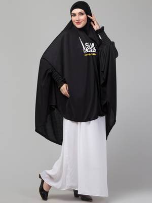 janab e aala stretchable jilbab hijab - printed calligraphy, black full sleeve, knee length 3