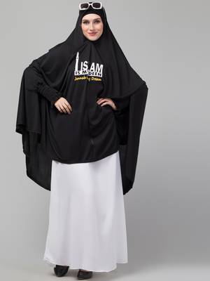 janab e aala stretchable jilbab hijab - printed calligraphy, black full sleeve, knee length 5