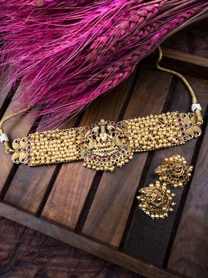Gold plated laxmi white hydra beads choker set 1