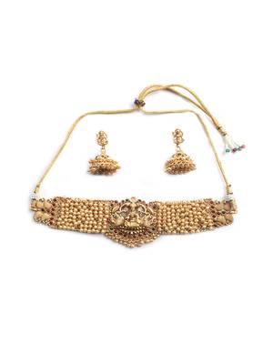 Gold plated laxmi white hydra beads choker set 2