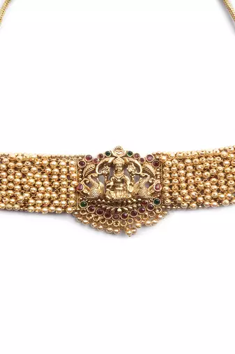 Gold plated laxmi white hydra beads choker set