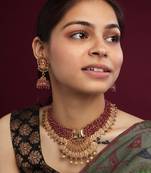 Unique gold plated gajanan red hydra beads necklace set