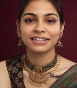 Unique gold plated gajanan green hydra beads necklace set