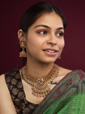 Unique gold plated gajanan gold hydra beads necklace set 1