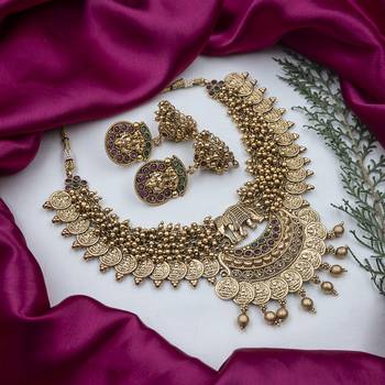 Unique gold plated gajanan gold hydra beads necklace set 2