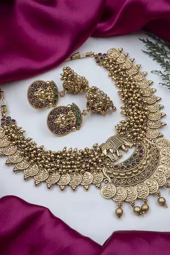 Unique gold plated gajanan gold hydra beads necklace set