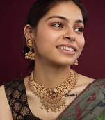 Unique gold plated gajanan white hydra beads necklace set