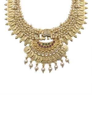 Unique gold plated gajanan white hydra beads necklace set 3