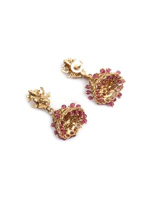 Gracious gold plated ganapati red hydra beads necklace set 5
