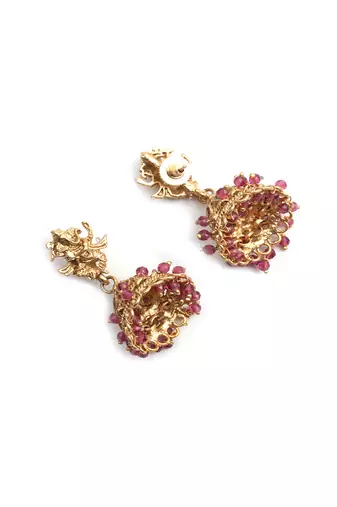 Gracious gold plated ganapati red hydra beads necklace set