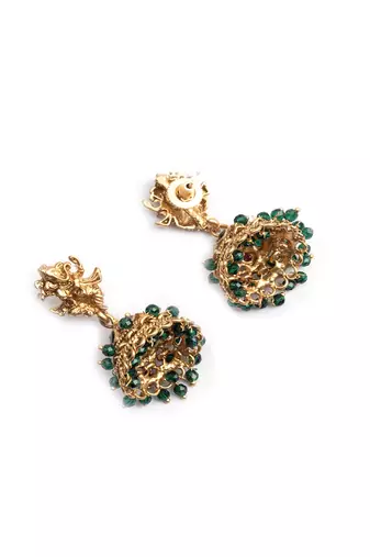 Gracious gold plated ganapati green hydra beads necklace set