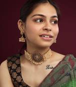 Gracious gold plated ganapati white hydra beads necklace set