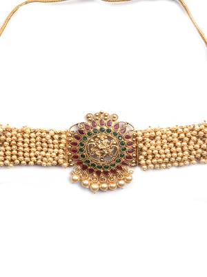 Gracious gold plated ganapati white hydra beads necklace set 4