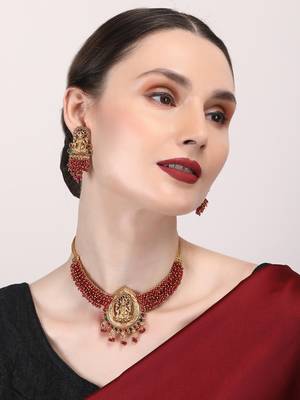 Exquisite red hydra beads laxmi temple necklace set 1