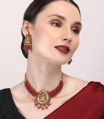 Exquisite red hydra beads laxmi temple necklace set
