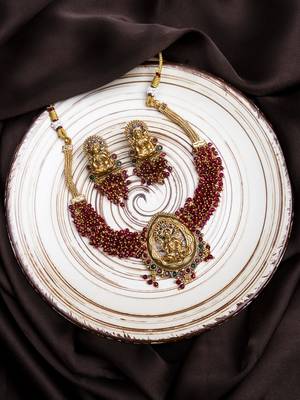 Exquisite red hydra beads laxmi temple necklace set 2