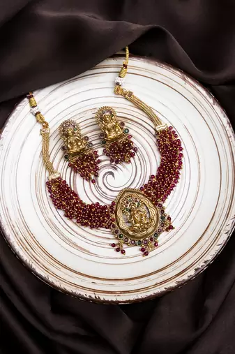 Exquisite red hydra beads laxmi temple necklace set