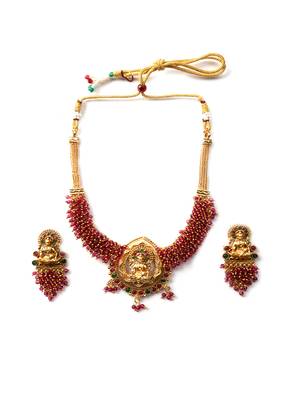 Exquisite red hydra beads laxmi temple necklace set 3