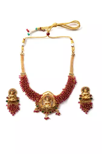 Exquisite red hydra beads laxmi temple necklace set