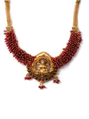Exquisite red hydra beads laxmi temple necklace set 4