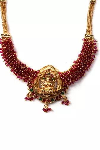 Exquisite red hydra beads laxmi temple necklace set