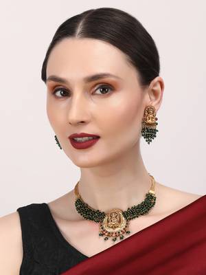Exquisite green hydra beads laxmi temple necklace set 1