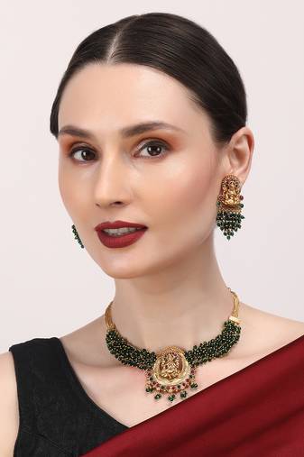 Exquisite green hydra beads laxmi temple necklace set