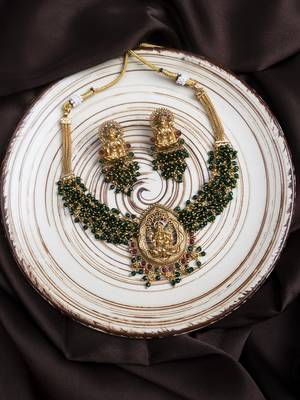 Exquisite green hydra beads laxmi temple necklace set 2