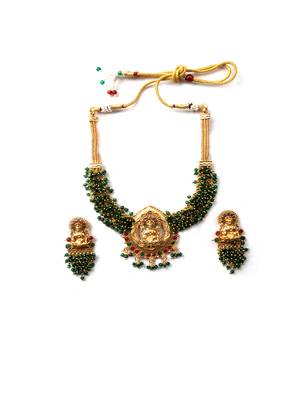 Exquisite green hydra beads laxmi temple necklace set 3