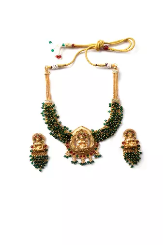 Exquisite green hydra beads laxmi temple necklace set