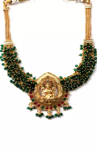 Exquisite green hydra beads laxmi temple necklace set