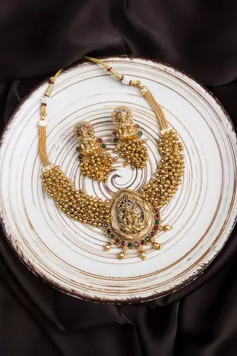 Exquisite white hydra beads laxmi temple necklace set