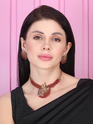 Luxurious temple radha krishna red hydra necklace set 1