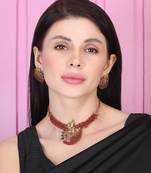 Luxurious temple radha krishna red hydra necklace set