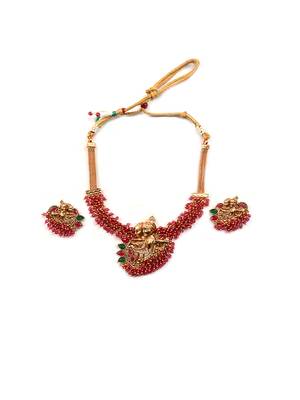 Luxurious temple radha krishna red hydra necklace set 3