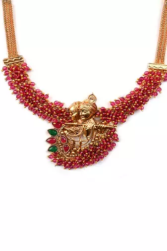 Luxurious temple radha krishna red hydra necklace set