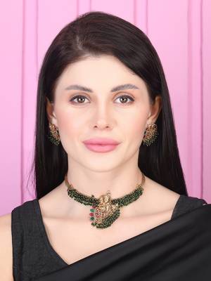 Luxurious temple radha krishna green hydra necklace set 1