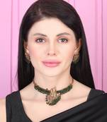 Luxurious temple radha krishna green hydra necklace set
