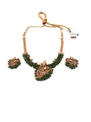 Luxurious temple radha krishna green hydra necklace set 3