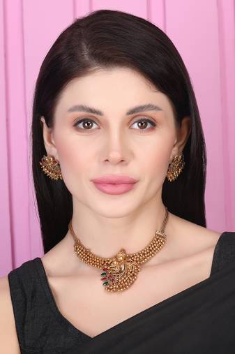 Luxurious temple radha krishna gold hydra necklace set