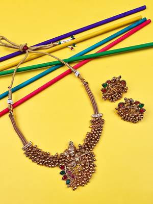 Luxurious temple radha krishna gold hydra necklace set 2