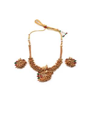 Luxurious temple radha krishna gold hydra necklace set 3