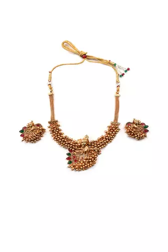 Luxurious temple radha krishna gold hydra necklace set