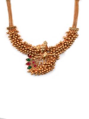 Luxurious temple radha krishna gold hydra necklace set 4