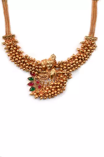 Luxurious temple radha krishna gold hydra necklace set